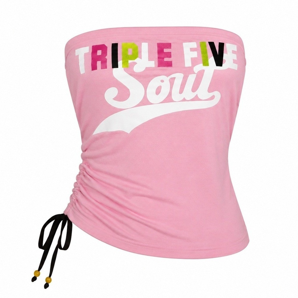 Triple Five Soulβ Pink Tube Top Graphic Ruched Side Y2K Streetwear Womens Medium